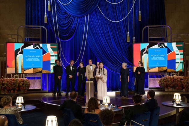 Chloe Zhao accepts the Oscars for Best Picture with during the live ABC Telecast of The 93rd Oscars at Union Station in Los Angeles, CA on Sunday, April 25, 2021. Los Angeles CA USA  Copyright: xToddxWawrychukx 34135960THA
