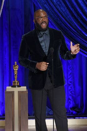 Tyler Perry accepts the Gene Hersholt Humanitarian Award during the live ABC Telecast of The 93rd Oscars at Union Station in Los Angeles, CA on Sunday, April 25, 2021. Los Angeles CA USA  Copyright: xToddxWawrychukx 34135983THA