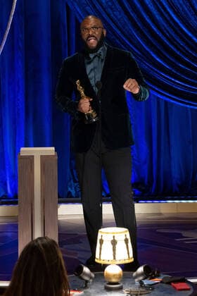 Tyler Perry accepts the Gene Hersholt Humanitarian Award during the live ABC Telecast of The 93rd Oscars at Union Station in Los Angeles, CA on Sunday, April 25, 2021. Los Angeles CA USA  Copyright: xToddxWawrychukx 34135984THA