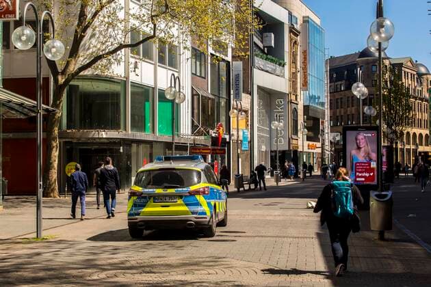 Few people are out shopping in downtown Cologne during the April 2021 corona pandemic Most shops are closed Cologne