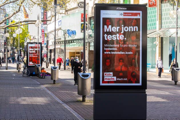 Few people out shopping in Cologne city centre during April 2021 corona pandemic The city is calling on citizens to get tested regularly Cologne