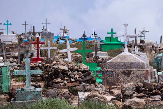April 20, 2021: A view of Crosses above Christian graves at a cemetery in a village near Sohra in Meghalaya. - ZUMAt232 20210420_zip_t232_002 Copyright: xDavidxTalukdarx