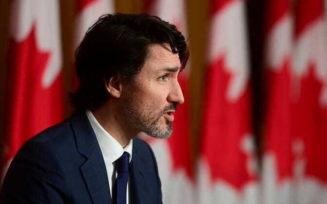 April 27, 2021, Ottawa, on, Canada: Prime Minister Justin Trudeau holds a press conference in Ottawa on Tuesday, April 27, 2021, during the COVID-19 pandemic. Ottawa Canada  - ZUMAc35_ 20210427_zaf_c35_013 Copyright: xSeanxKilpatrickx