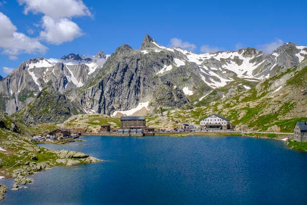 Italy, Aosta Valley, Pain du Sucre towering over Great Saint Bernard Lake LBF03485