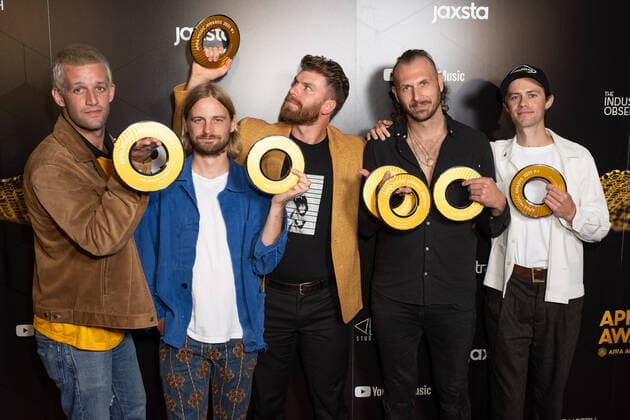 2021 APRA MUSIC AWARDS, The Rubens hold their awards for ?Most Performed Alternative Work? at The APRA Music Awards, in Sydney, Wednesday, April 28, 2021. ( NO ARCHIVING, EDITORIAL USE ONLY, NO USE IN BOOKS WITHOUT CONSENT SYDNEY NEW SOUTH WALES AUSTRALIA  Copyright: xJAMESxGOURLEYx 20210428001538224729