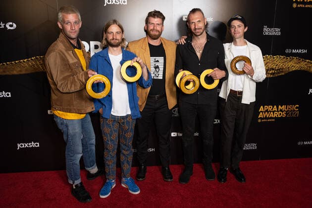 2021 APRA MUSIC AWARDS, The Rubens hold their awards for ?Most Performed Alternative Work? at The APRA Music Awards, in Sydney, Wednesday, April 28, 2021. ( NO ARCHIVING, EDITORIAL USE ONLY, NO USE IN BOOKS WITHOUT CONSENT SYDNEY NEW SOUTH WALES AUSTRALIA  Copyright: xJAMESxGOURLEYx 20210428001538224778