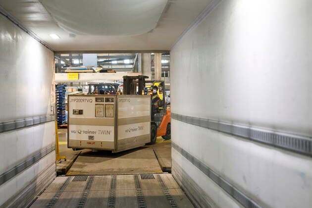 April 28, 2021, Toronto, on, Canada: Workers load a shipment of Moderna COVID-19 vaccines onto a refrigerated truck at the FedEx hub in Toronto, Wednesday, April 28, 2021. Toronto Canada  - ZUMAc35_ 20210428_zaf_c35_006 Copyright: xColexBurstonx