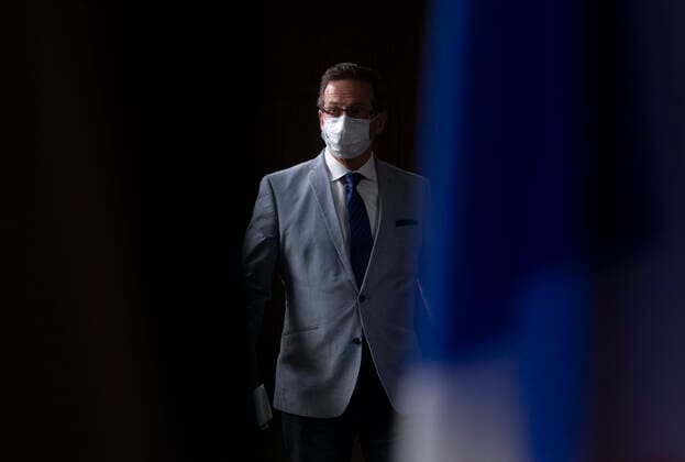 April 28, 2021, Ottawa, on, Canada: Bloc leader Yves-Francois Blanchet makes his way to the podium to speak with reporters on Parliament Hill in Ottawa, Wednesday, April 28, 2021. Ottawa Canada  - ZUMAc35_ 20210428_zaf_c35_029 Copyright: xAdrianxWyldx