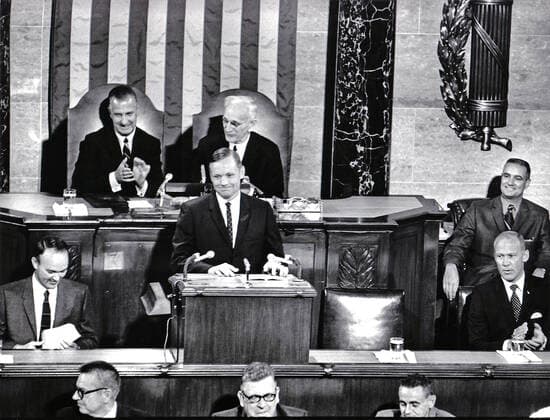 April 14, 2009, Washington, District of Columbia, USA: Washington, DC - (FILE) -- Astronaut Neil Armstrong displays his boyish grim as he shares the rostrum in the United States House of Representatives with fellow lunar travelers Michael Collins, left, and Edwin E. Buzz Aldrin, Jr., right, as they address a Joint Session of Congress on September 16, 1969. Armstrong s remarks enjoyed the applause of Vice President Spiro Agnew, left rear, and Speaker of the House John McCormick (Democrat of Massachusetts), rear right Washington USA - ZUMAs152 20090414_zaa_s152_001 Copyright: xArniexSachsx
