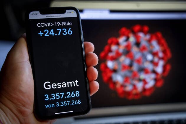 Coronavirus in Germany Covid 19 Dashboard of the Robert Koch Institute 29 04 2021 Robert Koch Institute 7 days Incidence 154.9 7 days Number of cases 128 799 COVID 19 cases 3 357 268 Addition of 24 736 compared to previous day COVID 19 deaths 82 544 Addition of 264 compared to previous day