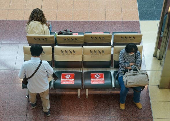(210429) -- TOKYO, April 29, 2021 -- People are seen at Haneda Airport during the start of Japan s Golden Week in Tokyo, Japan, April 29, 2021. The Japanese government imposed a state of emergency until May 11 in Tokyo, Osaka, Kyoto and Hyogo, which is aimed at curbing a surge in COVID-19 cases during the Golden Week holidays. (Photo by Xinhua) JAPAN-GOLDEN WEEK-COVID-19-STATE OF EMERGENCY ChristopherxJue 