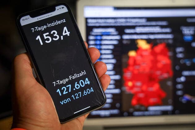 Coronavirus in Germany Covid 19 Dashboard of the Robert Koch Institute 30 04 2021 Robert Koch Institute 7 days Incidence 153.4 7 days Number of cases 127 604 COVID 19 cases 3 381 597 Addition of 24 329 compared to the previous day COVID 19 deaths 82 850 Addition of 306 compared to the previous day