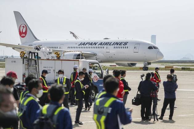 1st batch of Moderna COVID-19 vaccine arrives in Japan A Japan Airlines plane carrying the first Japan-allocated batch of COVID-19 vaccine developed by Moderna Inc. from Belgium arrives at Kansai airport in Osaka Prefecture on April 30, 2021. 