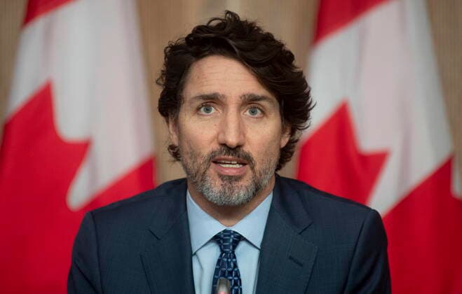 April 30, 2021, Ottawa, on, Canada: Prime Minister Justin Trudeau speaks during a news conference in Ottawa, Friday, April 30, 2021. Ottawa Canada  - ZUMAc35_ 20210430_zaf_c35_044 Copyright: xAdrianxWyldx