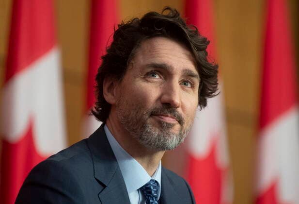 April 30, 2021, Ottawa, on, Canada: Prime Minister Justin Trudeau listens to a virtual speaker during a news conference in Ottawa, Friday April 30, 2021. Ottawa Canada  - ZUMAc35_ 20210430_zaf_c35_046 Copyright: xAdrianxWyldx