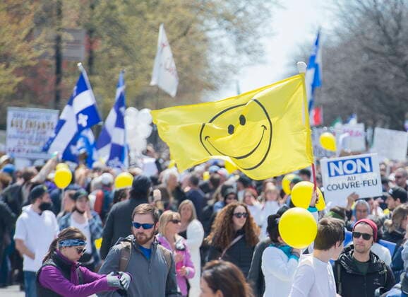 May 1, 2021, Montreal, PQ, Canada: People take part in a demonstration opposing the Quebec governmentÃ¢â‚¬â ¢s measures to help curb the spread of COVID-19 in Montreal, Saturday, May 1, 2021. Montreal Canada  - ZUMAc35_ 20210501_zaf_c35_038 Copyright: xGrahamxHughesx