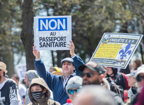 May 1, 2021, Montreal, PQ, Canada: People take part in a demonstration opposing the Quebec governmentÃ¢â‚¬â ¢s measures to help curb the spread of COVID-19 in Montreal, Saturday, May 1, 2021. Montreal Canada  - ZUMAc35_ 20210501_zaf_c35_039 Copyright: xGrahamxHughesx