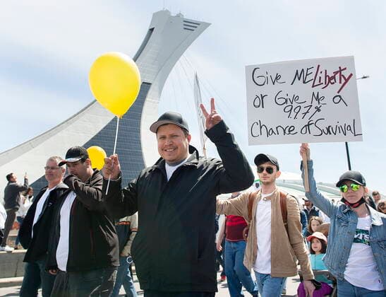 May 1, 2021, Montreal, PQ, Canada: People take part in a demonstration opposing the Quebec governmentÃ¢â‚¬â ¢s measures to help curb the spread of COVID-19 in Montreal, Saturday, May 1, 2021. Montreal Canada  - ZUMAc35_ 20210501_zaf_c35_044 Copyright: xGrahamxHughesx