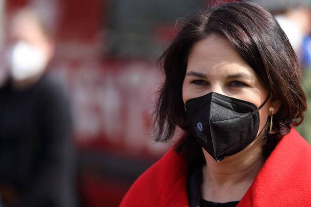 Chancellor candidate Annalena Baerbock Bündnis 90 Die Grünen during a rally of the DGB on Labour Day at the Bassinplatz in Potsdam, 1 May 2021 May Day rally in Potsdam