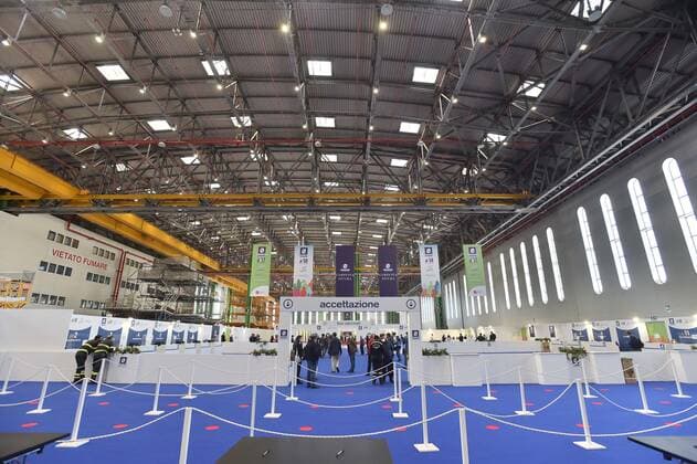 Photo IPP Felice De Martino Naples 02 05 2021 Chronicle Inauguration hub vaccine intercompany Capodichino in the hangar Atitech In the photo Inauguration hub vaccine intercompany Capodichino in the hangar Atitech Italy Photo Press World  0