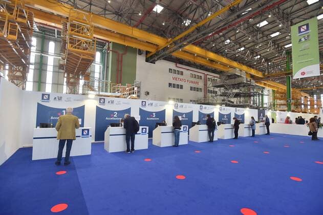 Photo IPP Felice De Martino Naples 02 05 2021 Chronicle Inauguration hub vaccine intercompany Capodichino in the hangar Atitech In the photo Inauguration hub vaccine intercompany Capodichino in the hangar Atitech Italy Photo Press World  0