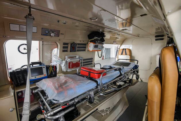 Interior of the Search and Rescue System s W-3A SOKOL, multipurpose two-engine turbo-shaft rescue helicopter, which transported the covid-19 patients from the west Bohemia local overloaded hospitals, stands in hangar in Line Airport near Pilsen, Czech Republic, on April 29, 2021. (CTKxPhoto MiroslavxChaloupka) CTKPhotoP2021043010704  cha014