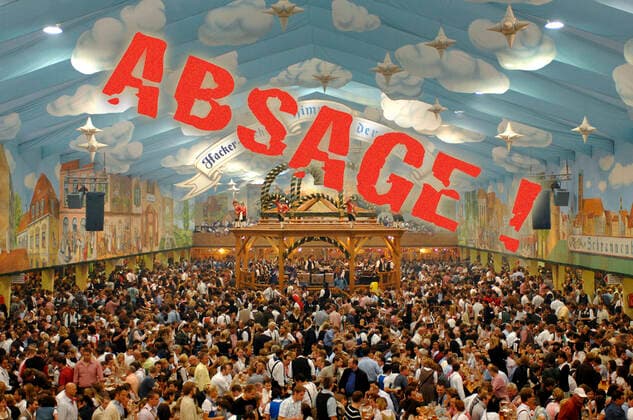 FOTOMONTAGE Due to coronavirus pandemic Oktoberfest is cancelled also in 2021 Archive photo full Hacker Festzelt,beer tent,crowds,full,overview,interior TSV 1860 Muenchen at the Oktoberfest,Wiesn,soccer,2 Bundesliga 02 10 2008