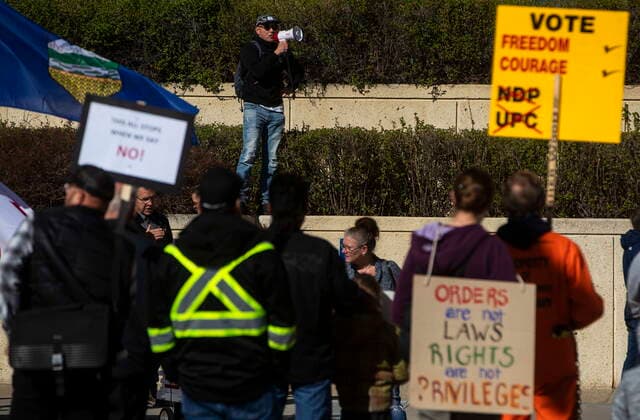 May 3, 2021, EDMONTON, ab, Canada: Supporters of Pastor James Coates protest outside the courthouse as his trial begins in Edmonton, Alta, on Monday May 3, 2021. Coates of GraceLife Church spent a month in jail for violating a bail condition not to hold church services that officials have said ignored measures on capacity limits, physical distancing and masking. EDMONTON Canada  - ZUMAc35_ 20210503_zaf_c35_049 Copyright: xJasonxFransonx