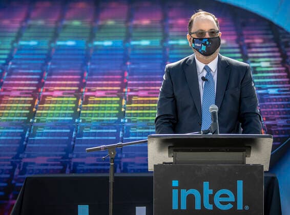 May 2, 2021, Rio Rancho, New Mexico, USA: .Intel plans to invest 3.5 Billion doollars in the Rio Rancho facility. The announcement was made Monday morning at a press conference on the Itel campus off rt 528. Pictured is Keyvan Esfarjani(Cq)Sr. Vice President at Intel addressing the crowd..Rio Rancho, New Mexico. Rio Rancho USA - ZUMAab1_ 20210502_zaf_ab1_011 Copyright: xRobertoxE.xRosalesx