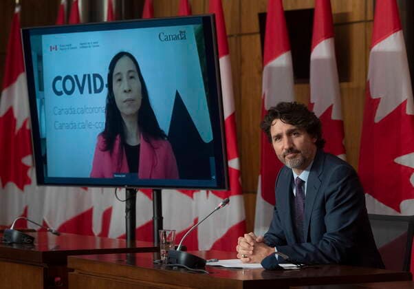 May 4, 2021, Ottawa, on, Canada: Chief Public Health Officer Theresa Tam appears via video conference as Prime Minister Justin Trudeau attends a news conference in Ottawa on Tuesday May 4, 2021. Ottawa Canada  - ZUMAc35_ 20210504_zaf_c35_022 Copyright: xAdrianxWyldx