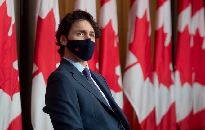 May 4, 2021, Ottawa, on, Canada: Prime Minister Justin Trudeau listens to speakers appearing by video during a news conference in Ottawa on Tuesday May 4, 2021. Ottawa Canada  - ZUMAc35_ 20210504_zaf_c35_023 Copyright: xAdrianxWyldx