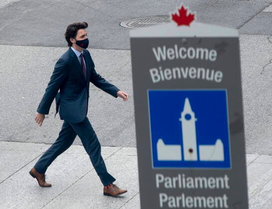 May 4, 2021, Ottawa, on, Canada: Prime Minister Justin Trudeau walks to a news conference in the Parliamentary Precinct in Ottawa on Tuesday May 4, 2021. Ottawa Canada  - ZUMAc35_ 20210504_zaf_c35_024 Copyright: xAdrianxWyldx