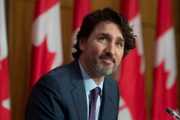 May 4, 2021, Ottawa, on, Canada: Prime Minister Justin Trudeau listens to speakers appearing by video during a news conference in Ottawa on Tuesday May 4, 2021. Ottawa Canada  - ZUMAc35_ 20210504_zaf_c35_029 Copyright: xAdrianxWyldx
