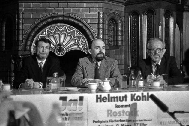 Wolfgang Schnur unmasked as IM during the Wende 06 03 1990 Rostock Even before the first free Volkskammer elections, Ernst Ekkehard Kornmilch, Rainer Eppelmann and Karl Ernst Eppler v l announced in the Rostock House of Democracy on 6 March 1990 that the