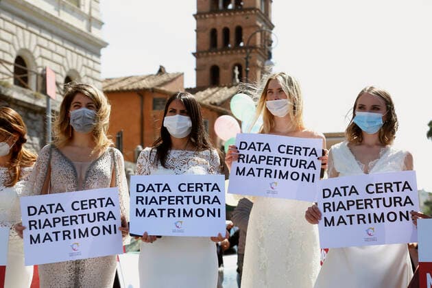 Demonstration of the workers in the field of weddings together with brides and grooms to ask for a certain reopening date for weddings. Rome (Italy), May 6th 2021 Photo Samantha Zucchi Insidefoto SamanthaxZucchi
