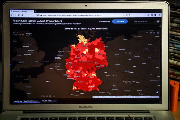 Coronavirus in Germany Covid 19 Dashboard of the Robert Koch Institute 07 05 2021 Robert Koch Institute 7 days Incidence 125.7 7 days Number of cases 104 503 COVID 19 cases 3 491988 Additions by 18 485 compared to the previous day COVID 19 deaths 84 410 Additions by 284 compared to the previous day