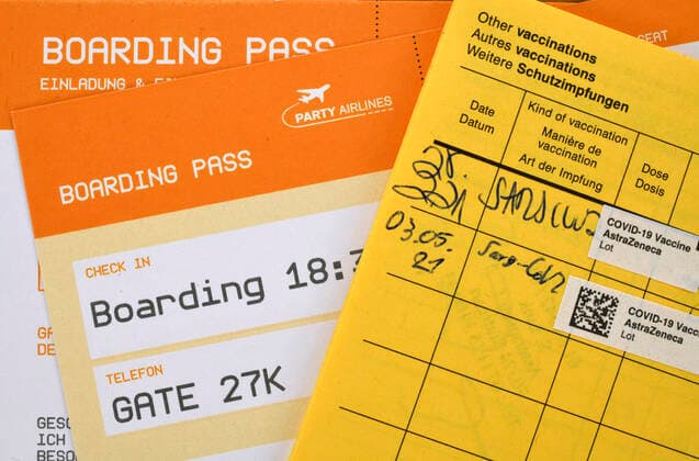 Symbol photo vaccination privileges, conventional German vaccination certificate, boarding pass for air travel, corona crisis, Germany corona virus