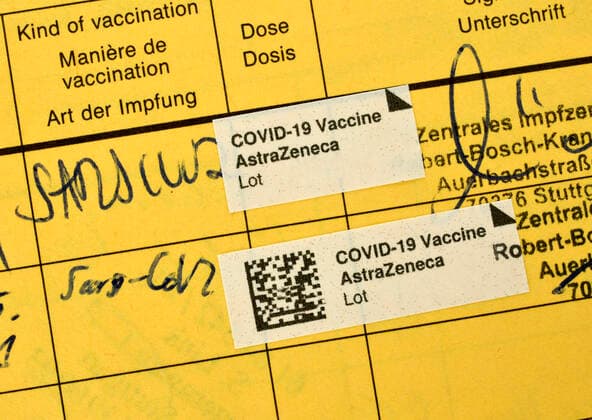Vaccination certificate after second vaccination with AstraZeneca against Covid 19, Sars CoV 2, Corona crisis, Stuttgart, Baden Württemberg, Germany Coronavirus vaccine