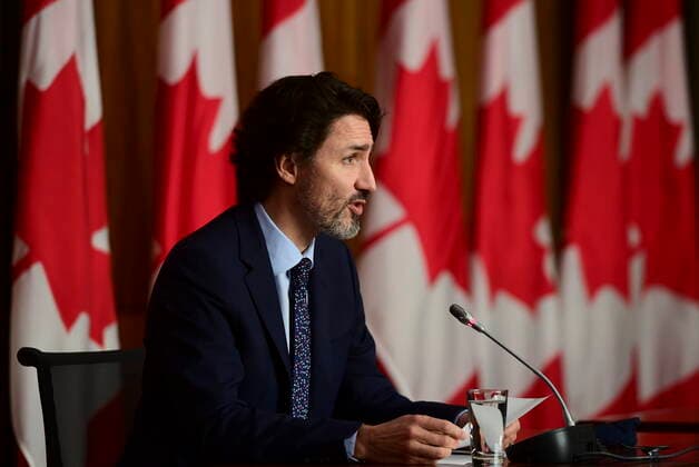 May 7, 2021, Ottawa, on, Canada: Prime Minister Justin Trudeau speaks during a press conference to update Canadians on the COVID-19 pandemic, in Ottawa on Friday, May 7, 2021. Ottawa Canada  - ZUMAc35_ 20210507_zaf_c35_024 Copyright: xSeanxKilpatrickx