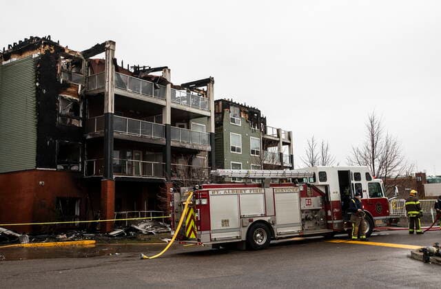 May 6, 2021, EDMONTON, ab, Canada: Firefighters investigate a fire at the Citadel Mews retirement home in St. Albert, Alta., on Friday, May 7, 2021. Three people were taken to hospital as a result of the fire. Citadel Mews is a combination of independent living and assisted living, along with Citadel Care Centre, a long-term care facility. EDMONTON Canada  - ZUMAc35_ 20210506_zaf_c35_180 Copyright: xJasonxFransonx