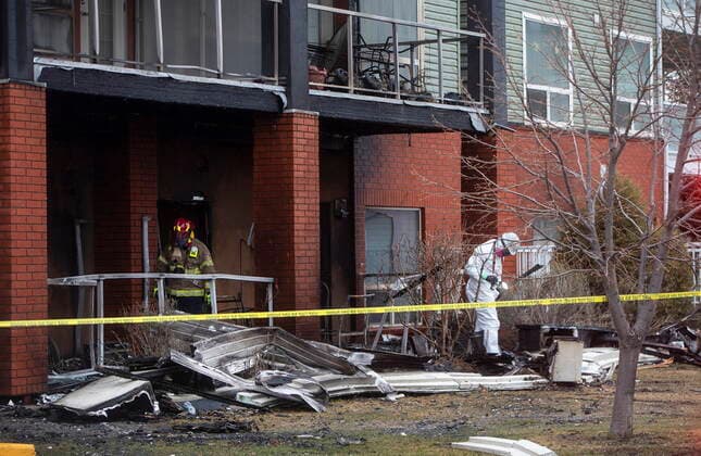 May 7, 2021, EDMONTON, ab, Canada: Firefighters investigate a fire at the Citadel Mews retirement home in St. Albert, Alta., on Friday, May 7, 2021. Three people were taken to hospital as a result of the fire. Citadel Mews is a combination of independent living and assisted living, along with Citadel Care Centre, a long-term care facility. EDMONTON Canada  - ZUMAc35_ 20210507_zaf_c35_086 Copyright: xJasonxFransonx