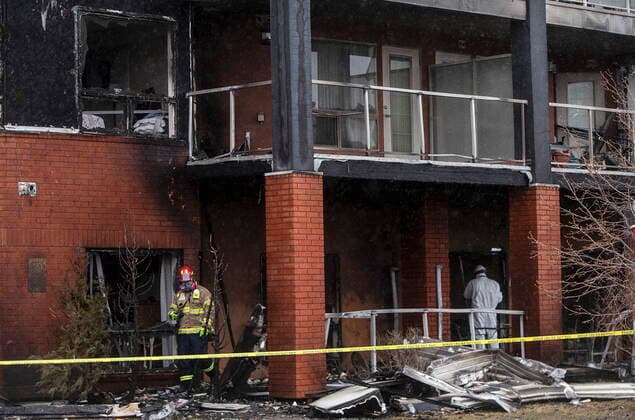 May 7, 2021, EDMONTON, ab, Canada: Firefighters investigate a fire at the Citadel Mews retirement home in St. Albert, Alta., on Friday, May 7, 2021. Three people were taken to hospital as a result of the fire. Citadel Mews is a combination of independent living and assisted living, along with Citadel Care Centre, a long-term care facility. EDMONTON Canada  - ZUMAc35_ 20210507_zaf_c35_089 Copyright: xJasonxFransonx