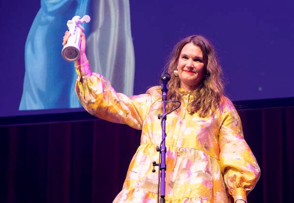 Katja Adomeit receives Saer Bodil Awarding of the Bodil Prize 2021 at the Folketeatret in Copenhagen, Saturday 8 May 2021, Copenhagen Denmark  Copyright: fotograf@clausbech.dk ClausxBechx Cop102 spdk20210508-214211-L