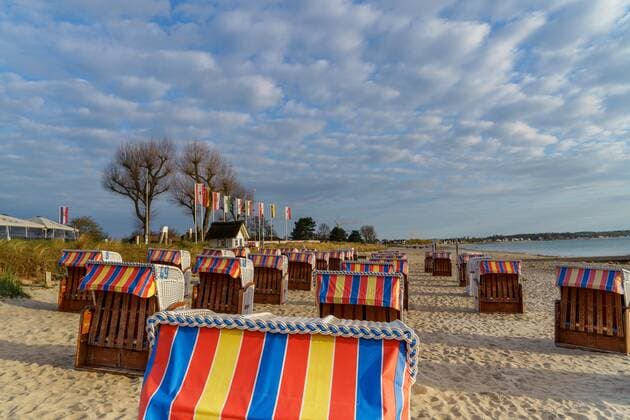 Morning beach scene in Scharbeutz Tourism in the model region Lübeck Bay, which consists of th