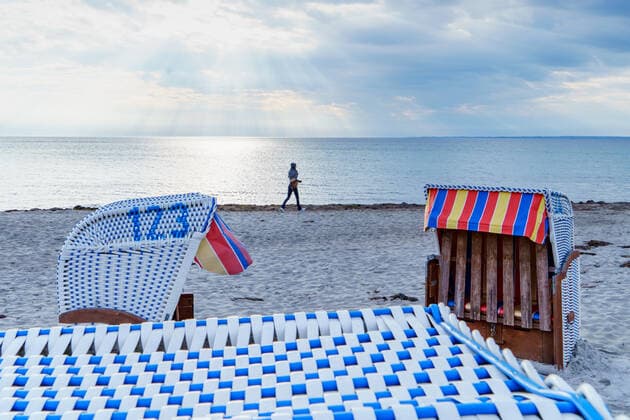 Morning beach scene in Scharbeutz Tourism in the model region Lübeck Bay, which consists of th