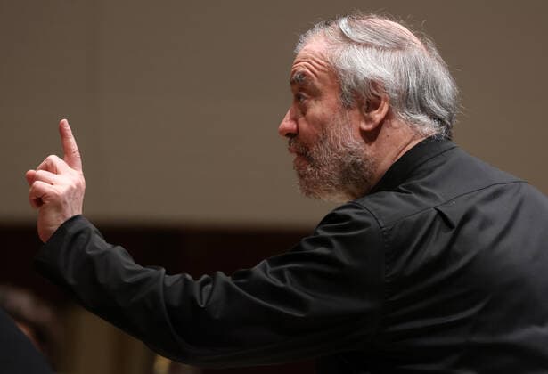 MOSCOW, RUSSIA â€” MAY 9, 2021: Conductor Valery Gergiev performs with the Mariinsky Theatre Symphony Orchestra at Zaryadye Concert Hall at the 20th Moscow Easter Festival. Vladimir Gerdo TASS  TS0FFA47