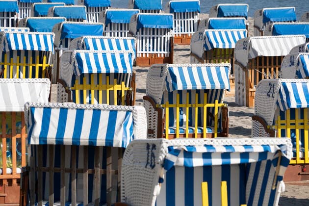Beach at the Bay of Lübeck in Scharbeutz Preparation for reopening from 08 May 2021 Tourism in t