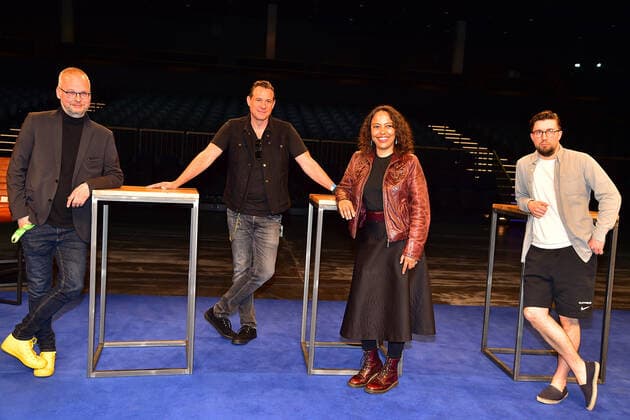 SpendenAktion, hierspielt die musik Orchestra director Dr Thomas Schmidt Ott of the DSO Berlin, Sascha Vollmer of The BossHoss, Pat Appleton¯of De Phazz, the rapper Prinz Pi PK in the VerdiMusicHall hierspieltdiemusik more than 400 000 euros for Berlin musicians, VBKI, GESOBAU and Engel Völkers initiate emergency aid project to sup Photopress Mueller