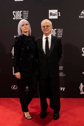 ** EDITORIAL USE ONLY ** Rome, David di Donatello 2021 Awards. In the photo: Elena Bouryka and Daniele Lucchetti  Copyright: xLucaxDammiccoxperxAccademiaxdelx xLucaxDammiccoxperxAccademiaxdelx