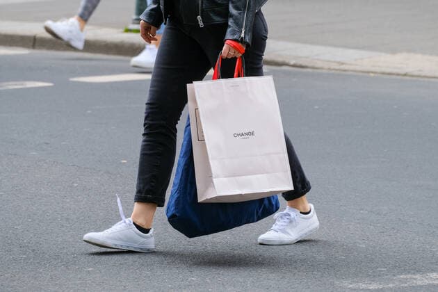 Dusseldorf 12 05 2021 shopping shopping bags paper bags cloth bag paper bags shopping stroll shopping mile shopping mall change lingerie Dusseldorf North Rhine Westphalia Germany